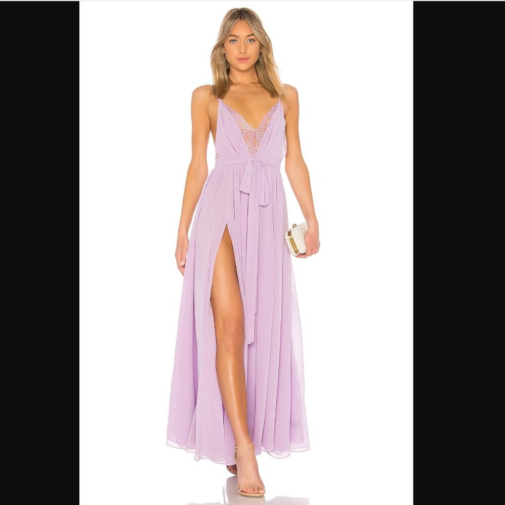 Michael Costello Lilac Lace-Trim Maxi Dress